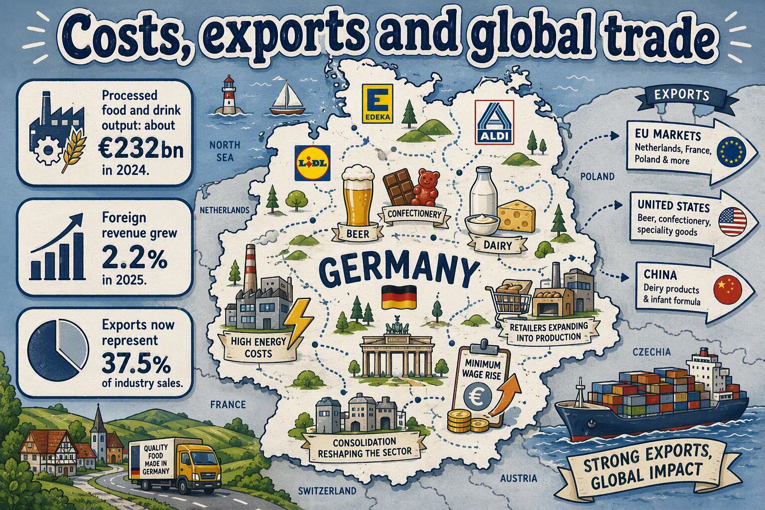 A map of German F&B manufacture, featuring key stats pulled out.