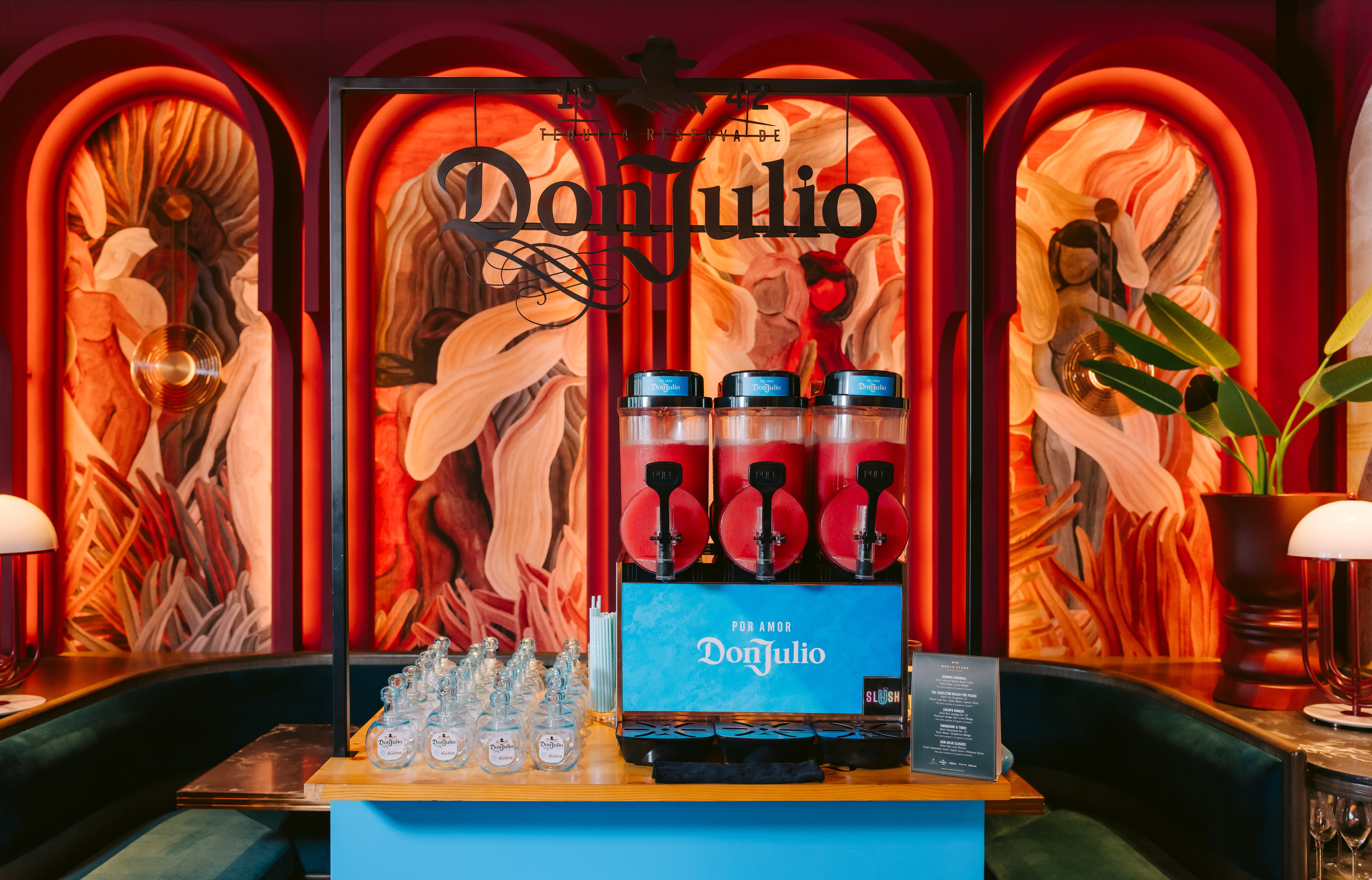 Don Julio Blanco slushie served at World Class Singapore 2025, made with calamansi, apple juice, and hibiscus syrup.