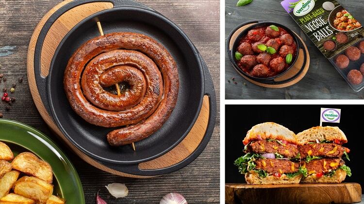 Plant-based sausages, cheeseburger and veggie balls