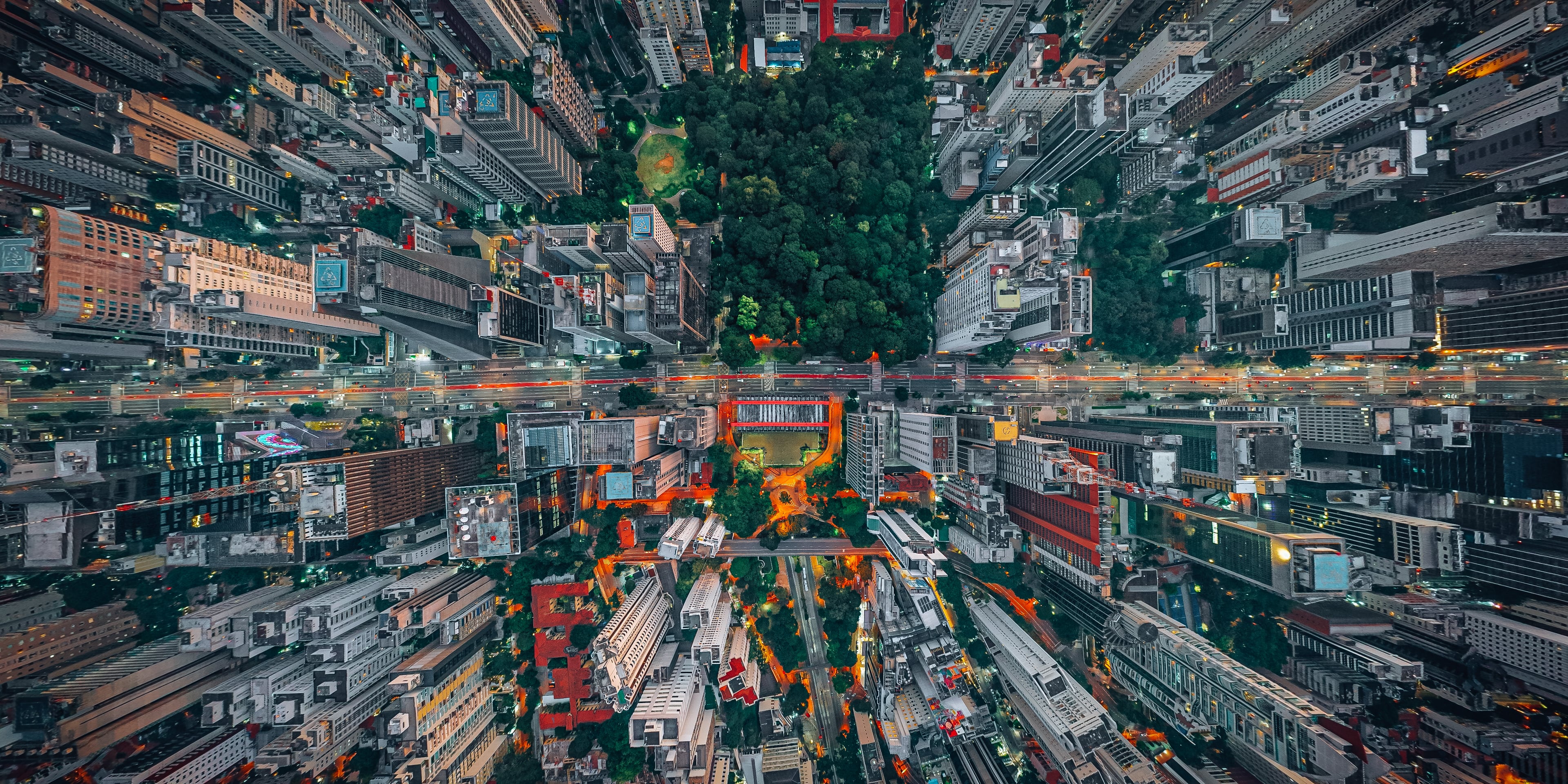 Paulista Avenue in Sao Paulo shot from above looking down on the cityscape.