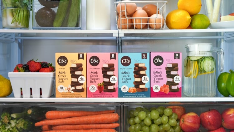 Clio snacks in the fridge