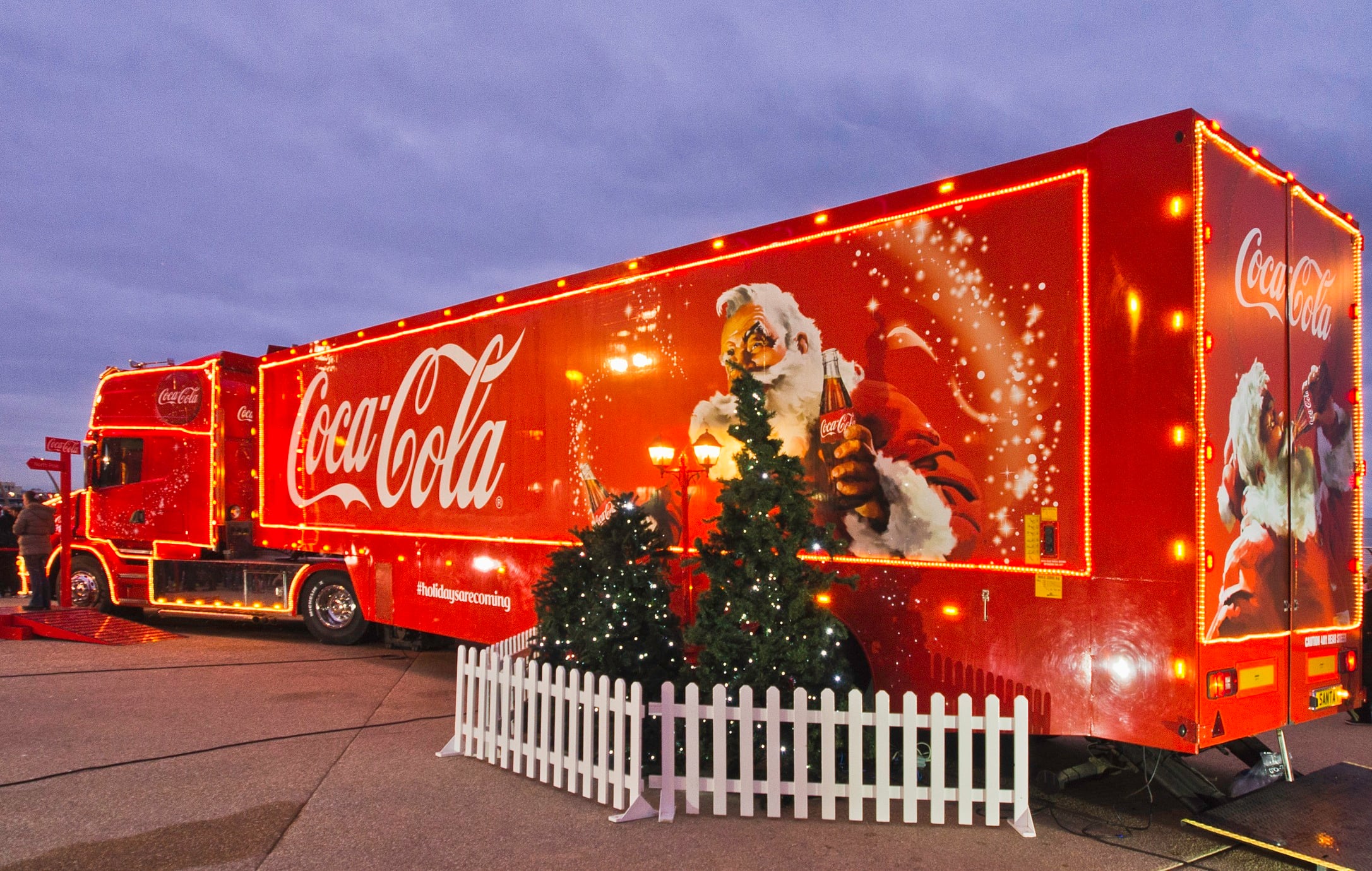 Coca-Cola Christmas Truck visits Blackpool, Lancashire, UK.
