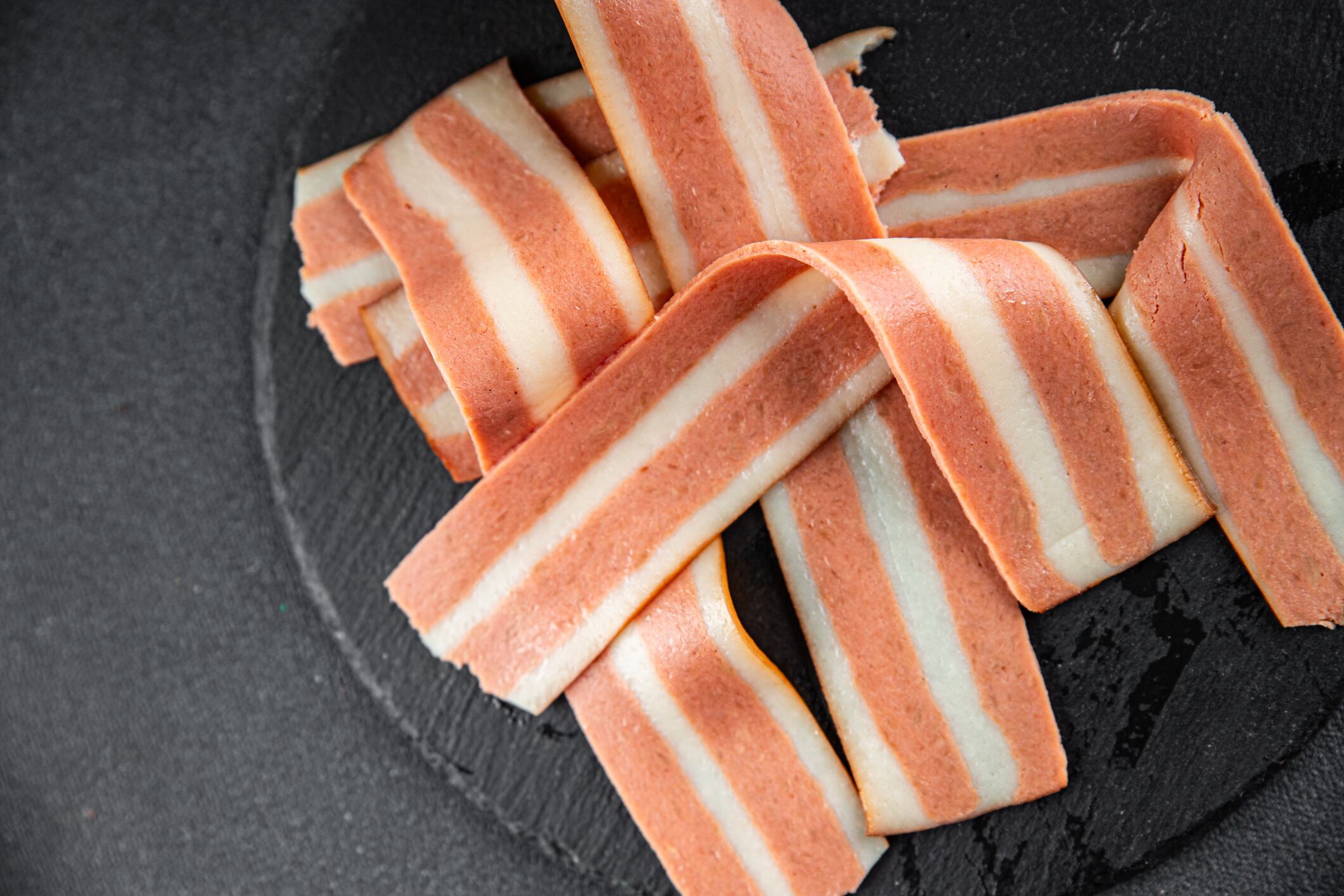 vegetarian bacon fresh cooking appetizer meal food snack on the table copy space food background rustic top view keto or paleo diet vegetarian vegan food no met