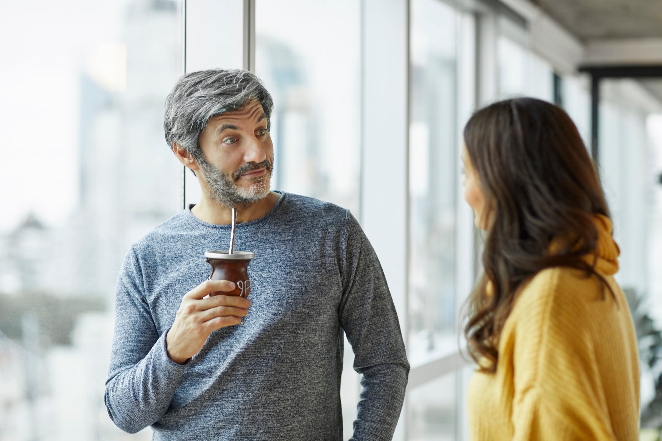 Businessman consuming Yerba mate drink