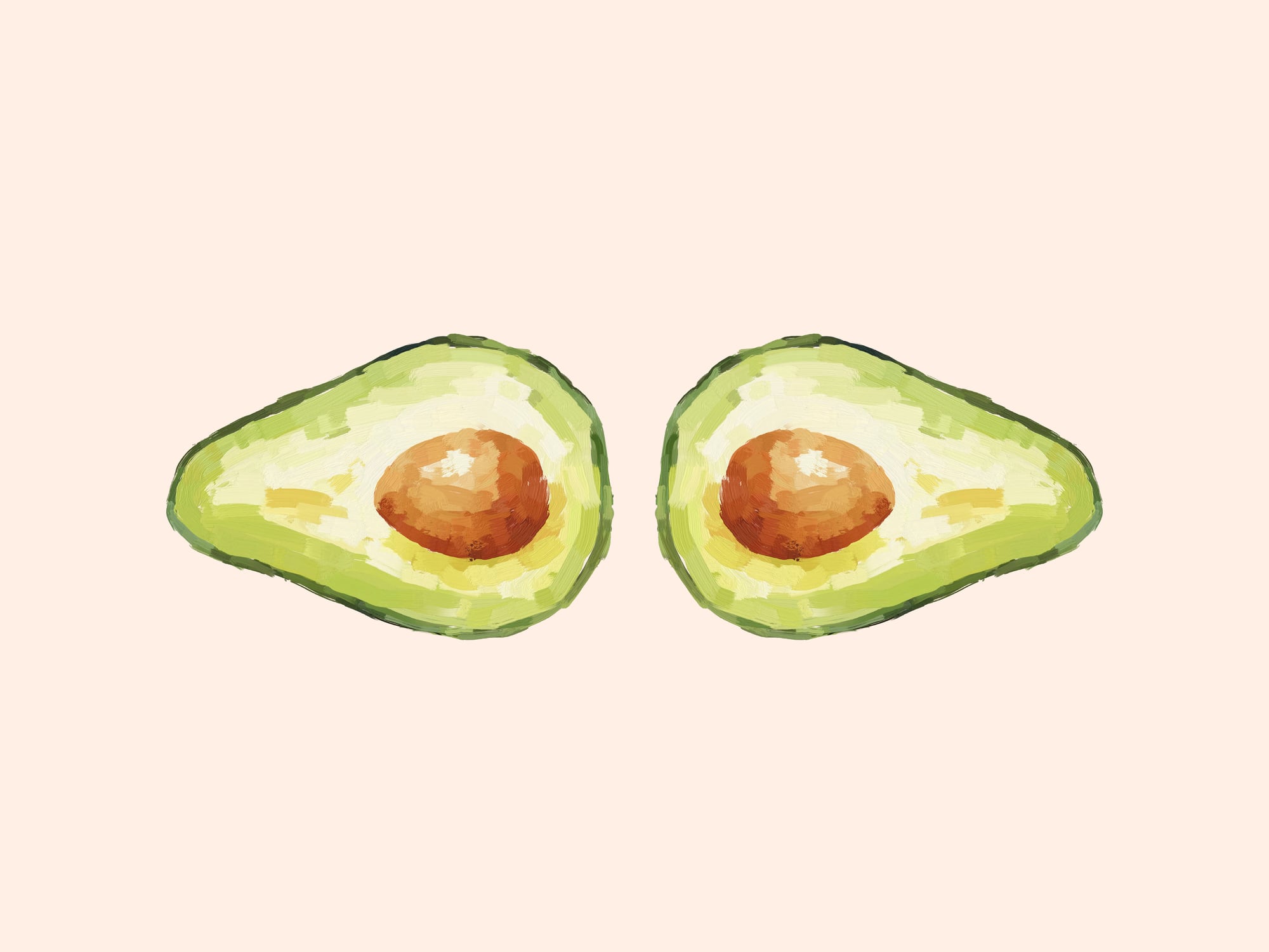 Watercolour illustration of two avocados