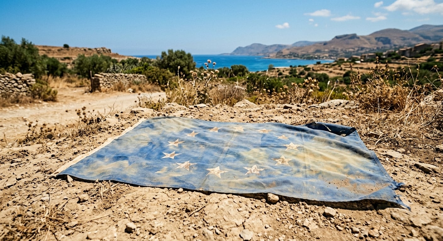 European flag in a heatwave in Sicily