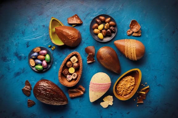 Selection of Aldi Easter eggs including Jammy Wheel, Disco Ball and Moser Roth varieties.