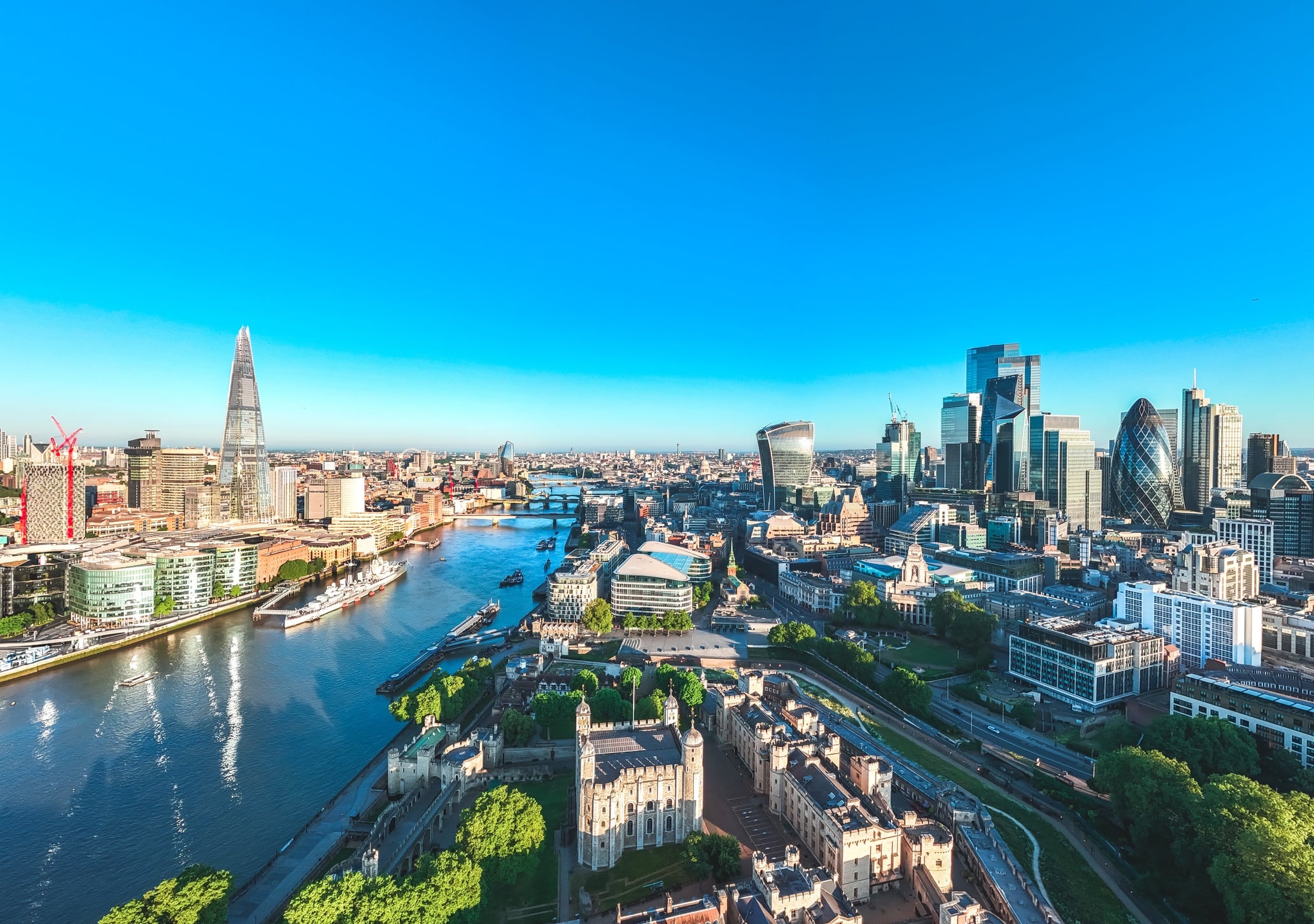 Aerial view of finance district in London