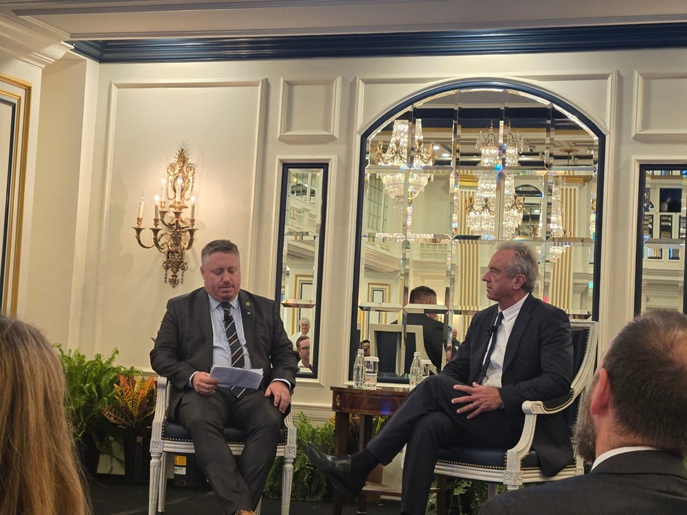 HHS Secretary Robert F Kennedy Jr speaks with Organic Trade Association Co-CEO Tom Chapman during Organic Week 2026 in Washington, DC, on Sept. 15.
