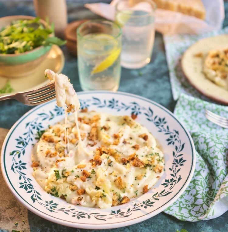 A veggie spin on mac & cheese with bacon