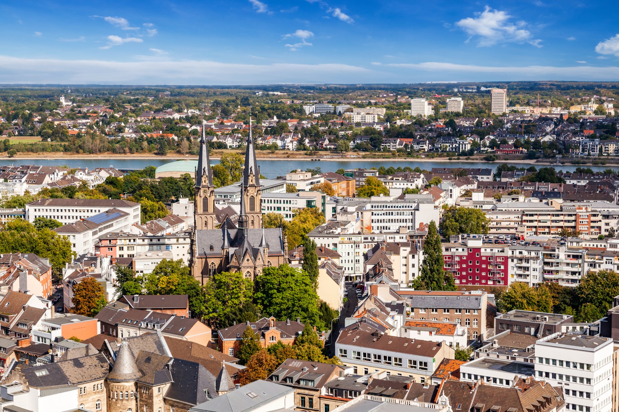 aerial of Bonn, with river Rhine, the former capital of Germany