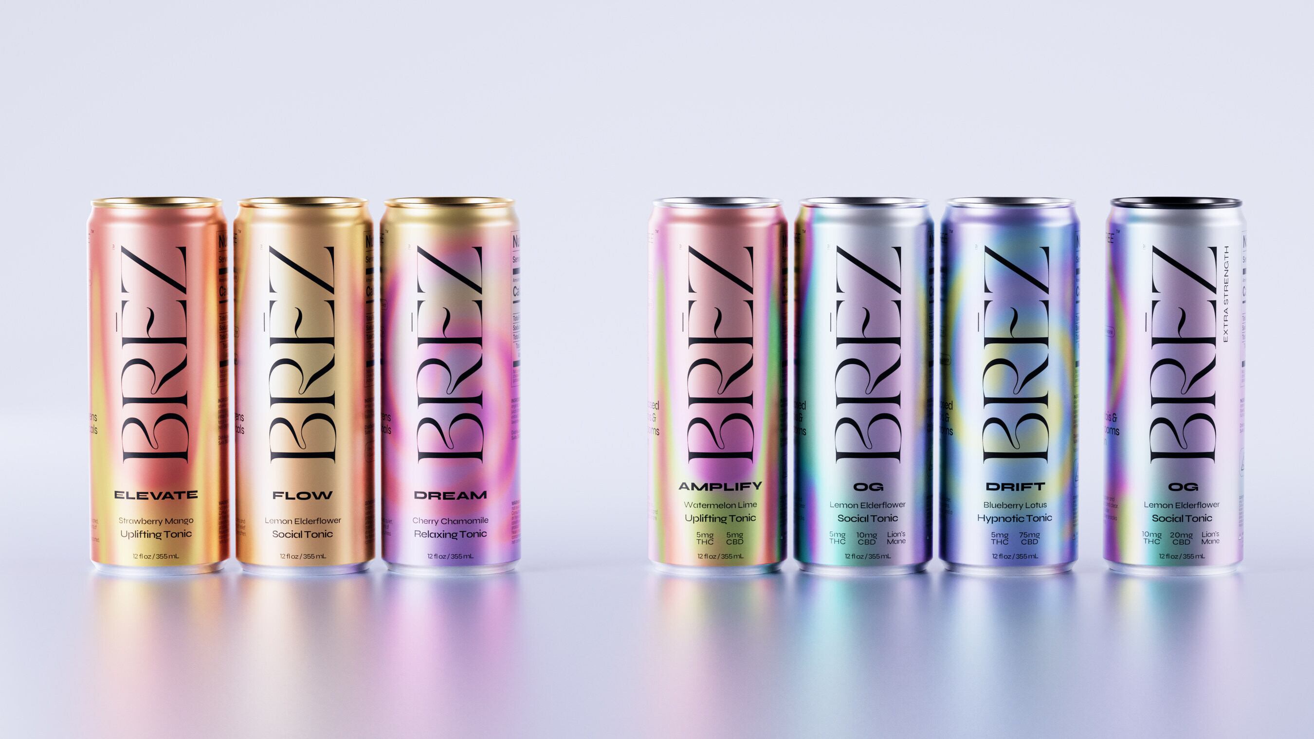 Brēz’s Amplify and Drift blends are infused with 5mg of THC and adaptogens, while its Elevate and Dream blends are THC/CBD-free.