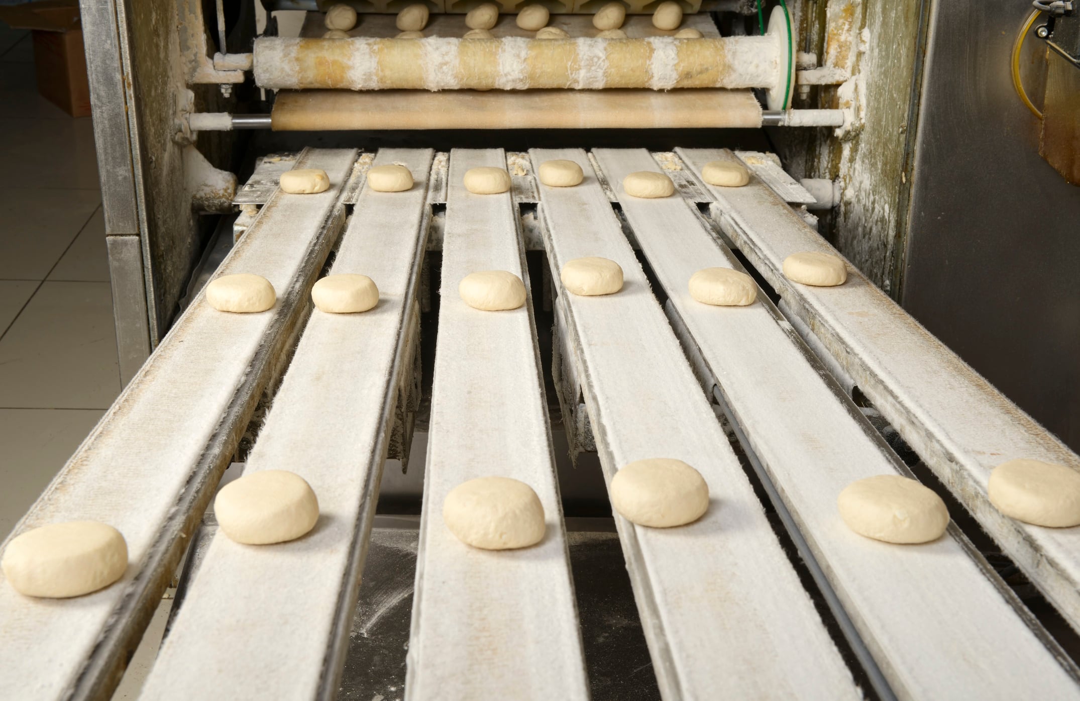 Production line of unbaked burger buns