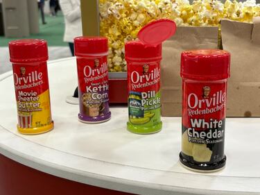 Orville Redenbacher's line of popcorn seasonings in dill pickle, movie theater butter and white cheddar.