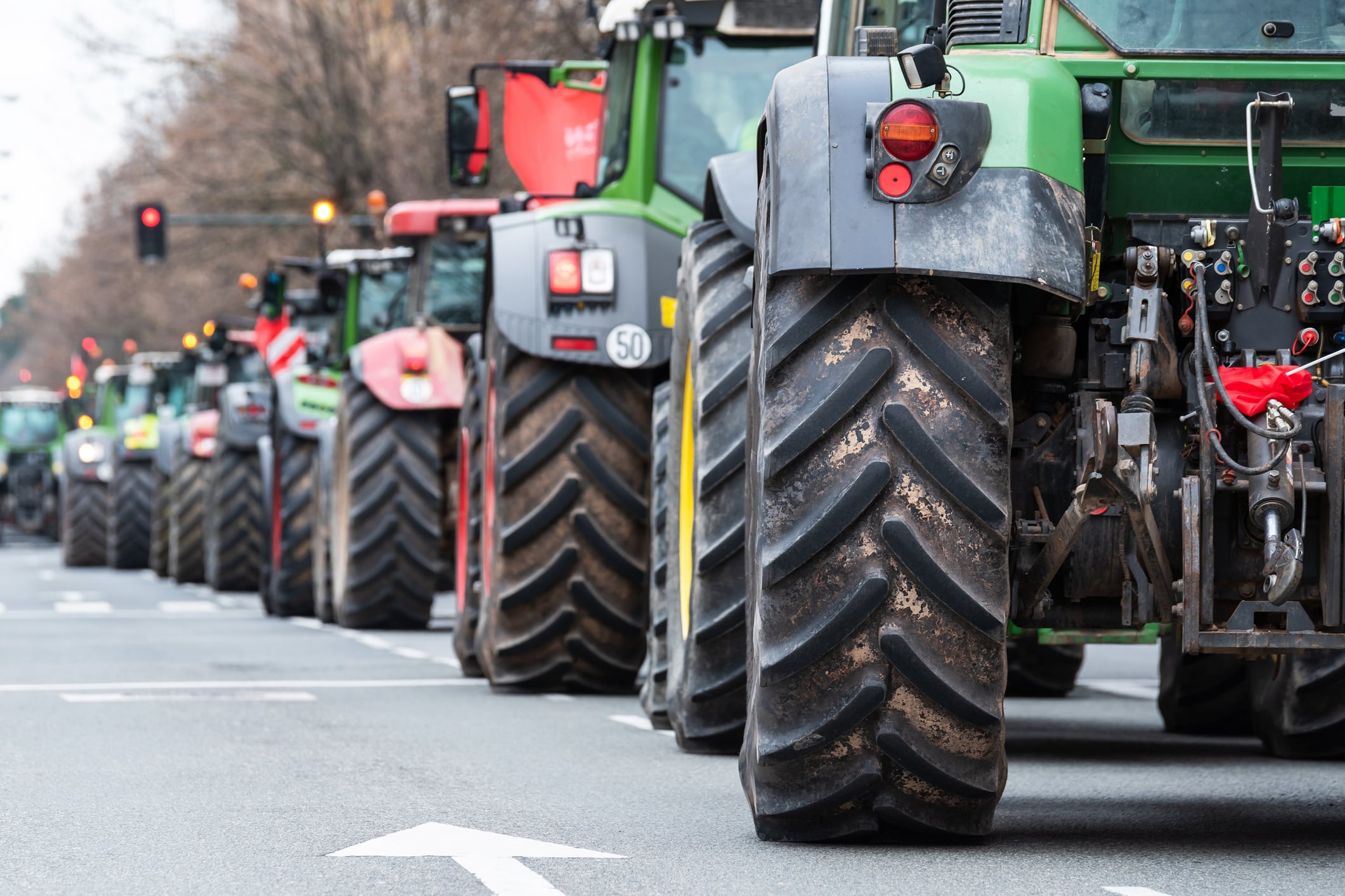 Pamplona, Spain-March 2022-Protest of farmers and ranchers with tractors in the city.