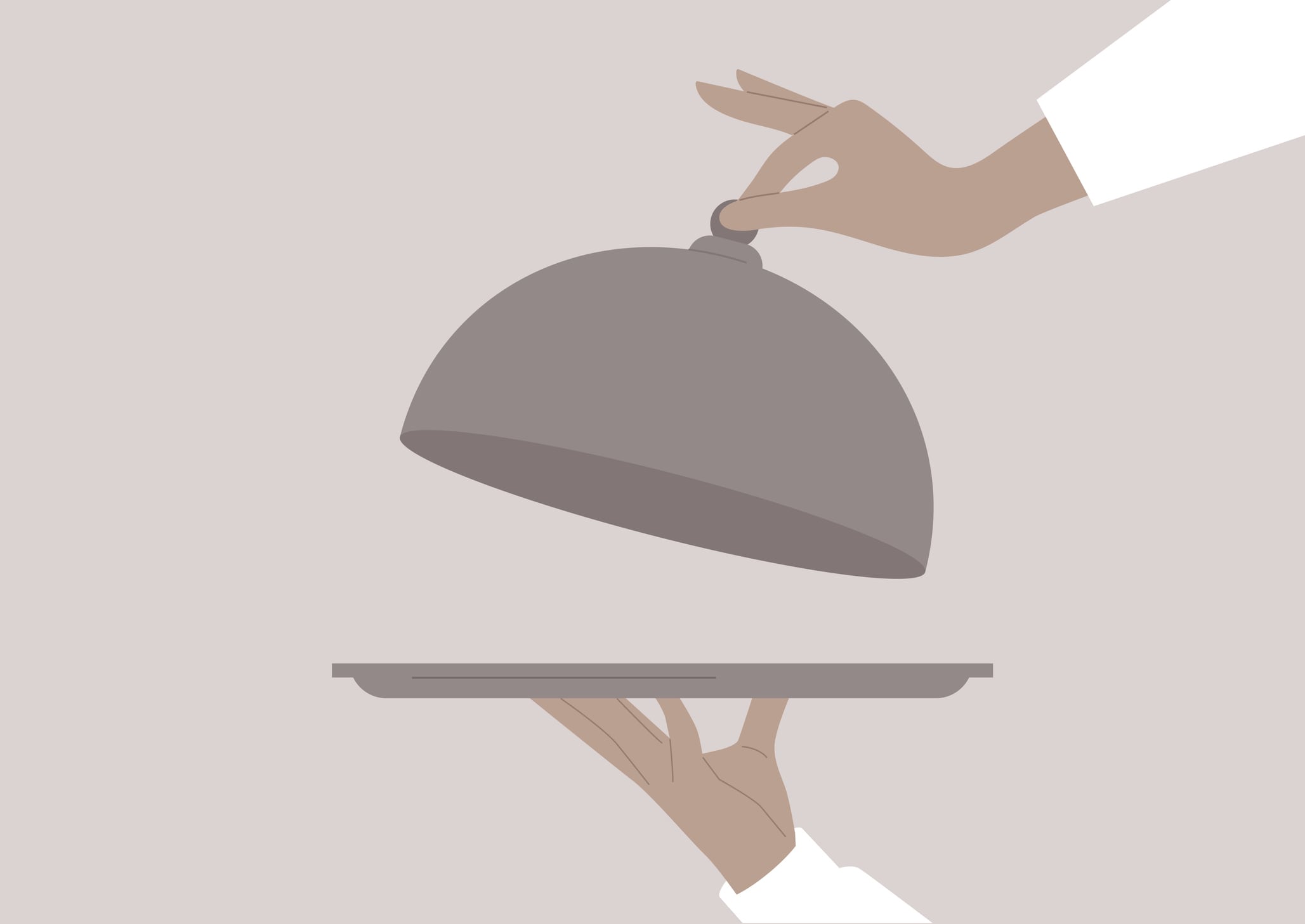 Waiter hands holding a tray and a cloche