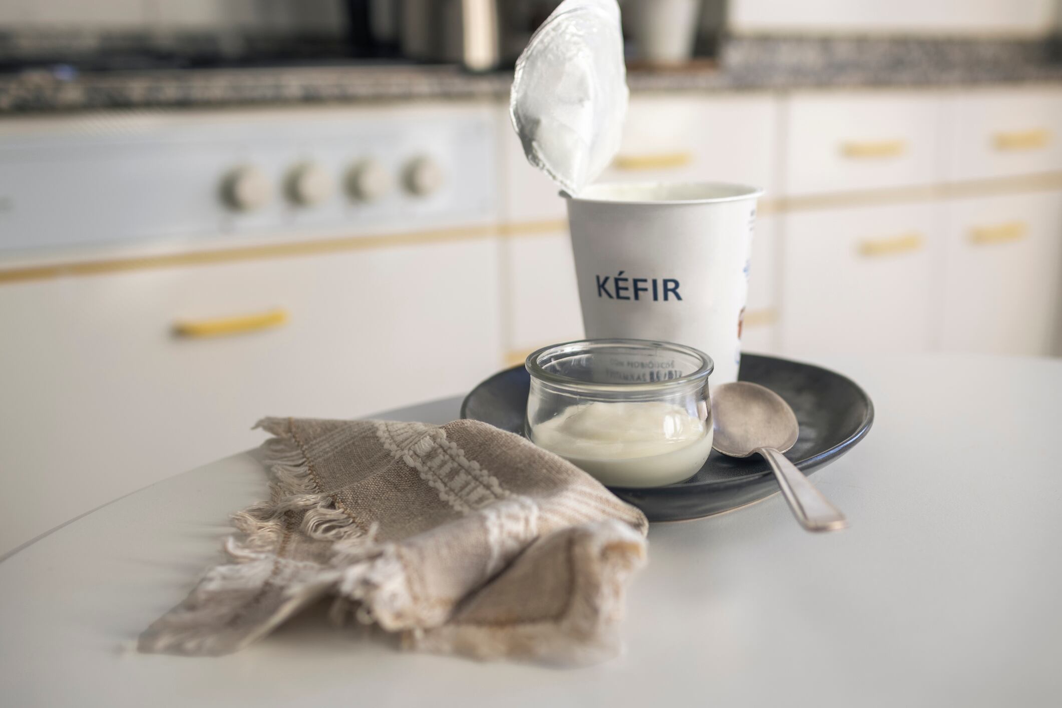 Organic yogurt in glass jar