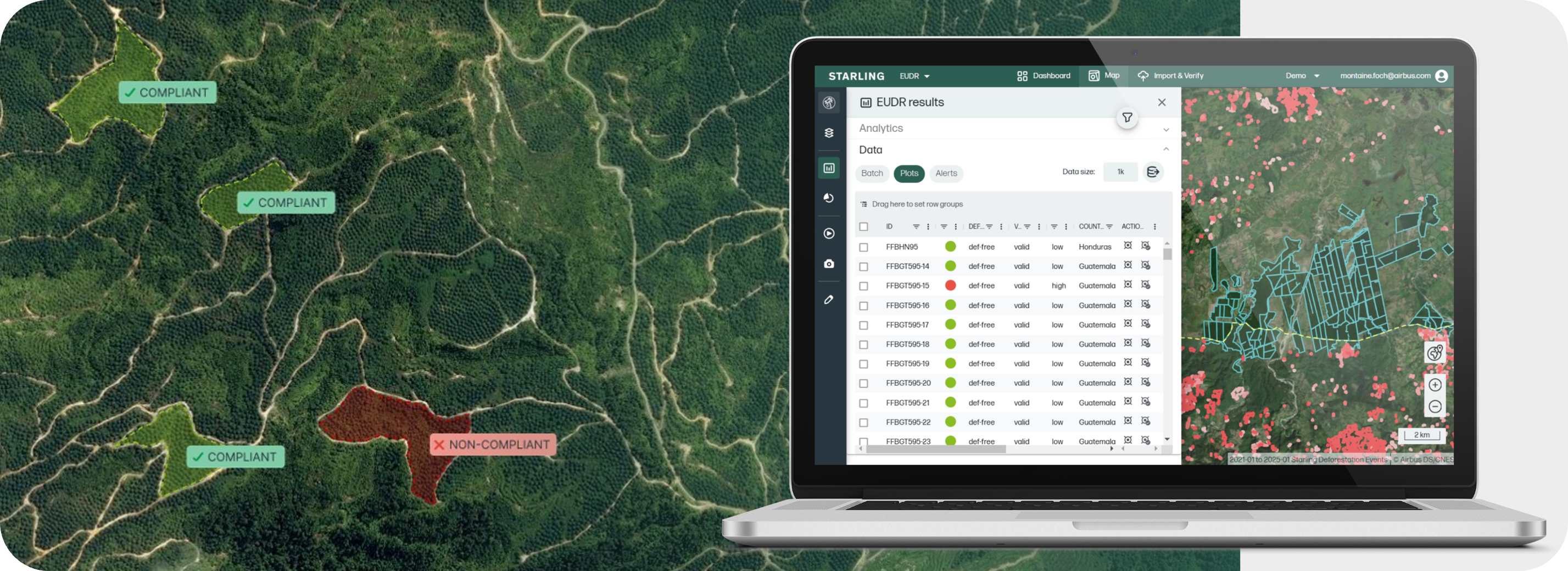Starling’s EUDR compliance platform providing deforestation risk for each