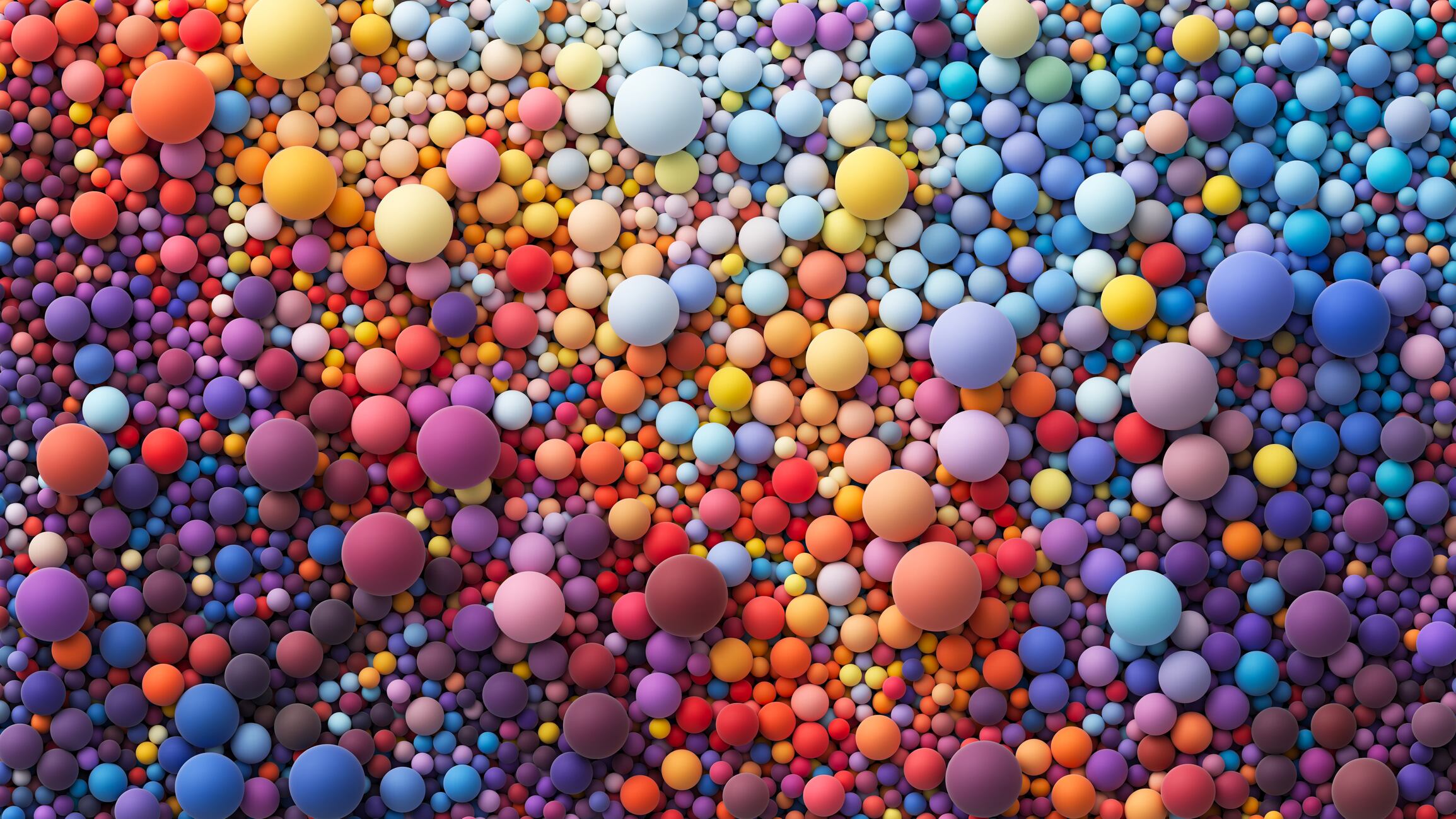 Top view with lots of different coloured bubbles or orbs.