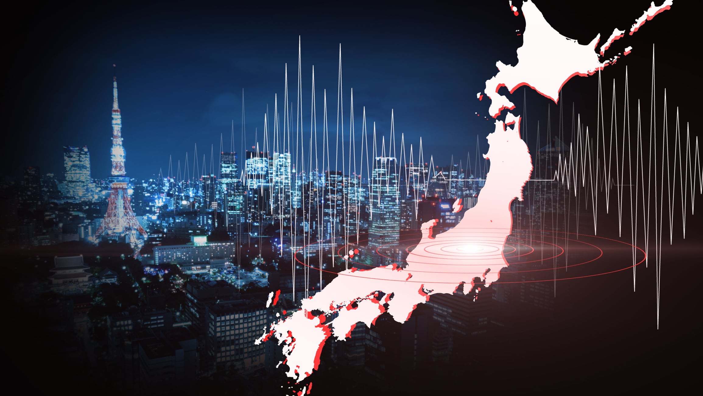 Futuristic disaster map of Japan