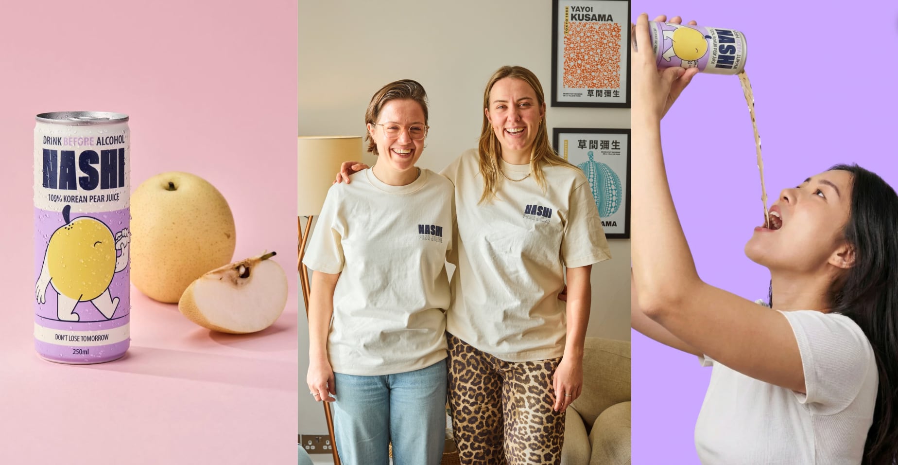 Nashi Korean pear juice can against a minimalist background.