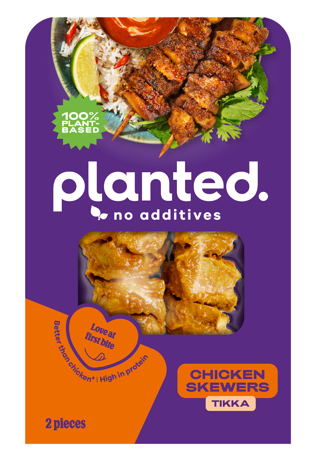 Plant-based chicken tikka skewers