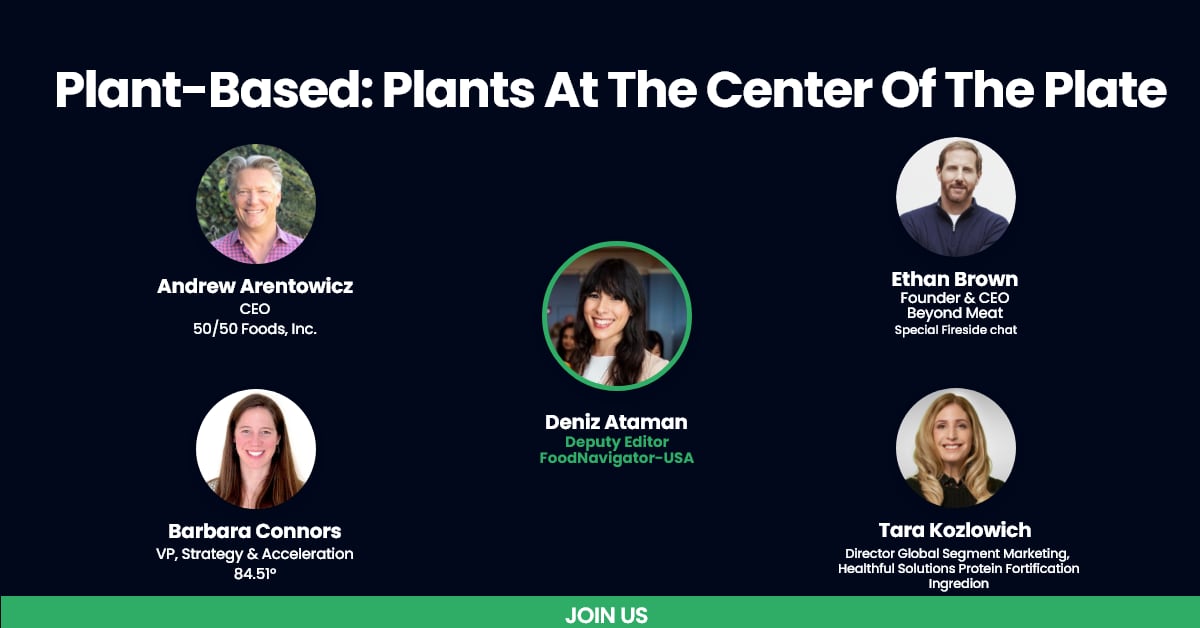 Positive Nutrition lineup featuring Andrew Arentowicz (50/50 Foods), Ethan Brown (Beyond Meat) Barbara Connors (84.51) and Tara Kozlowich (Ingredion)