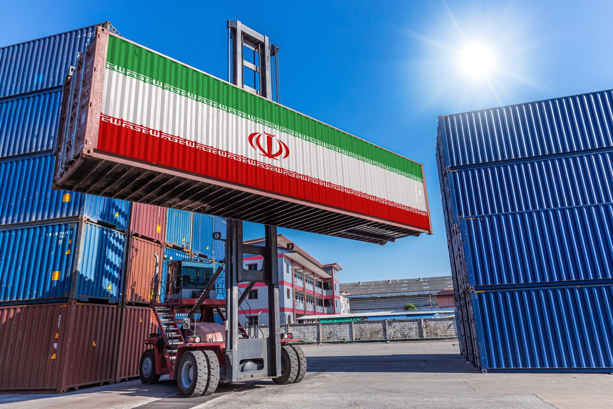 Products shipping cargo goods with Iran flag for import export business from Shahid Rajaee Port in Bandar Abbas Iran country