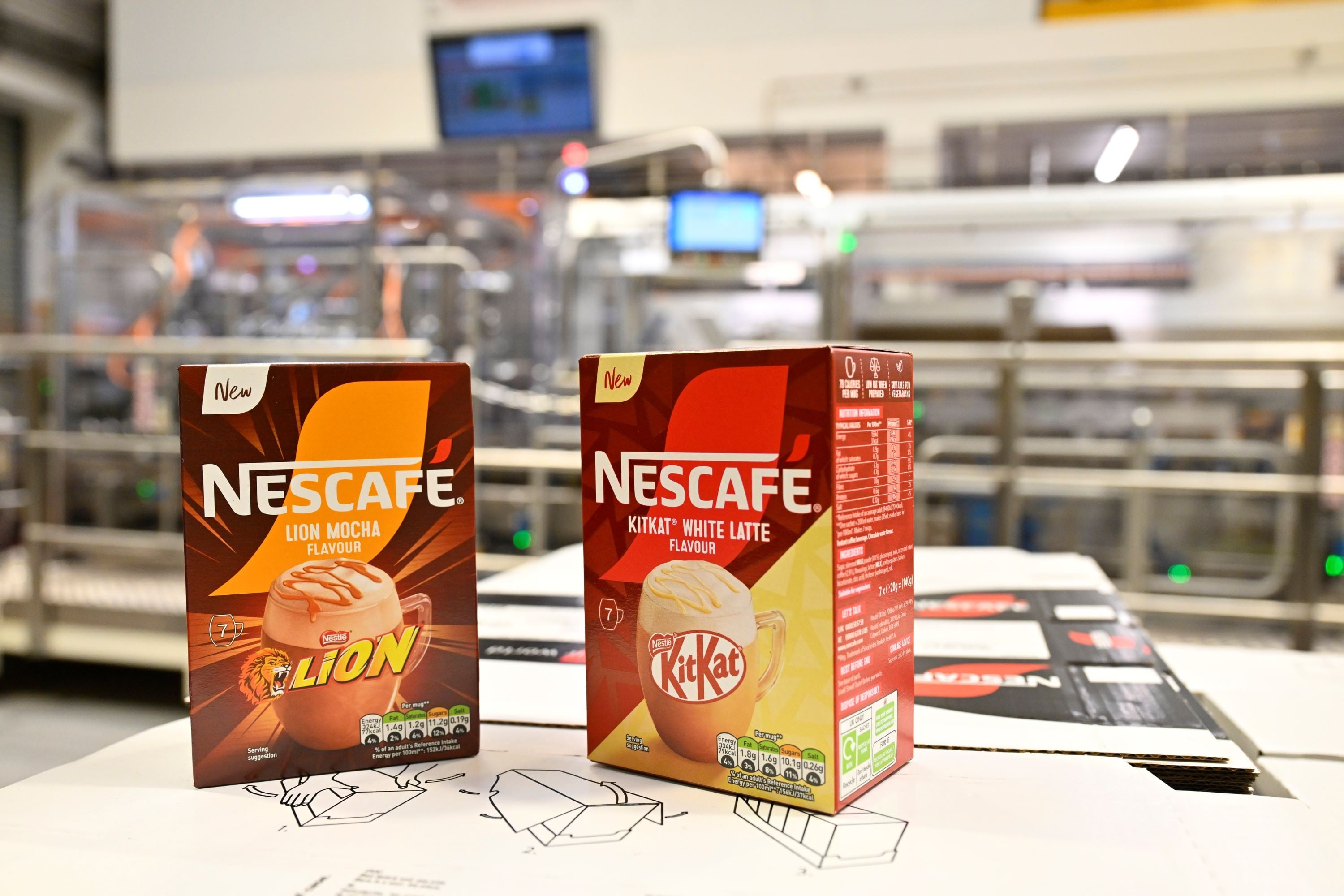 Nescafé KitKat White Flavour Latte and Nescafé Lion Flavour Mocha.