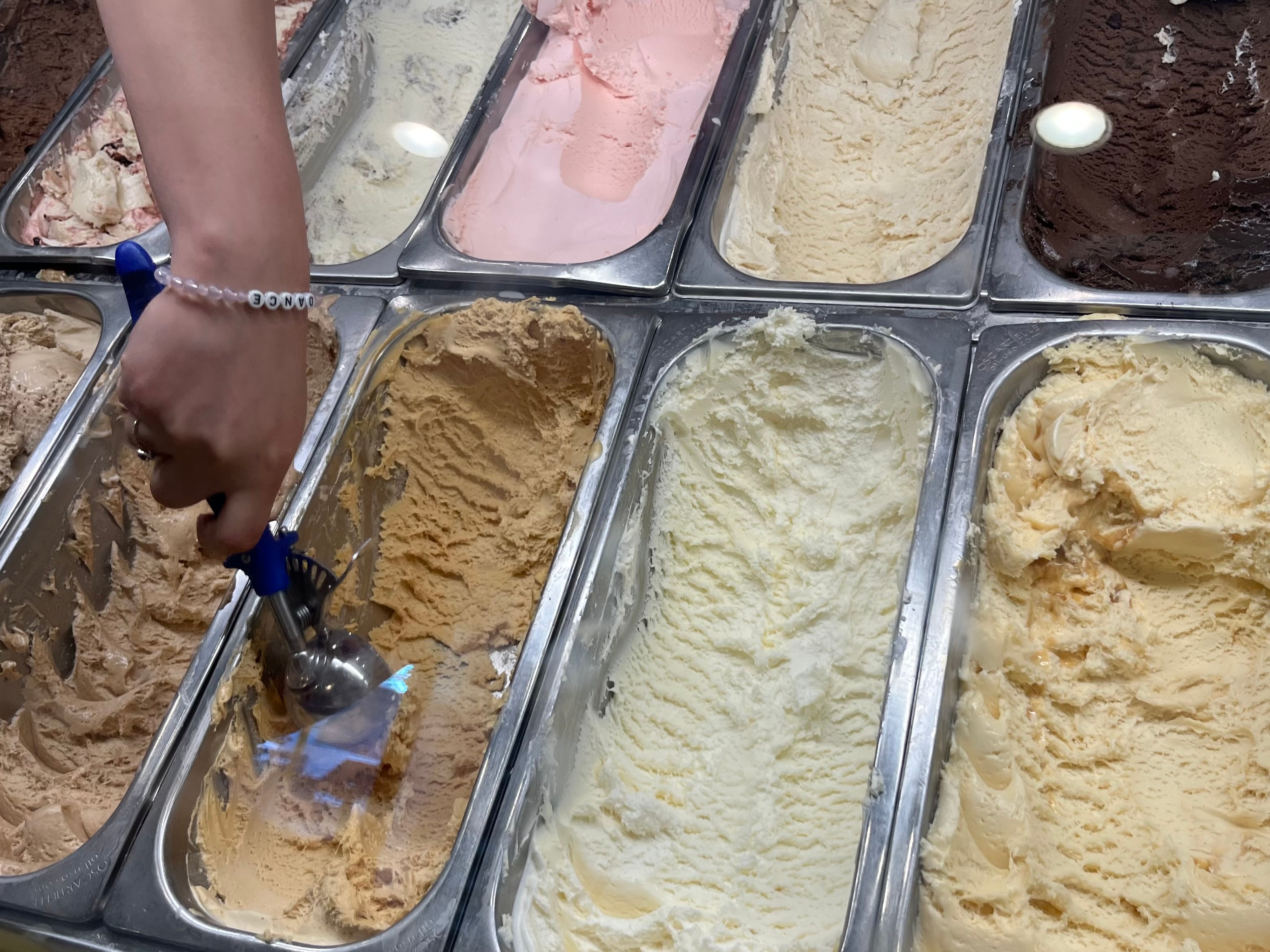 The top down view of tubs of ice cream.