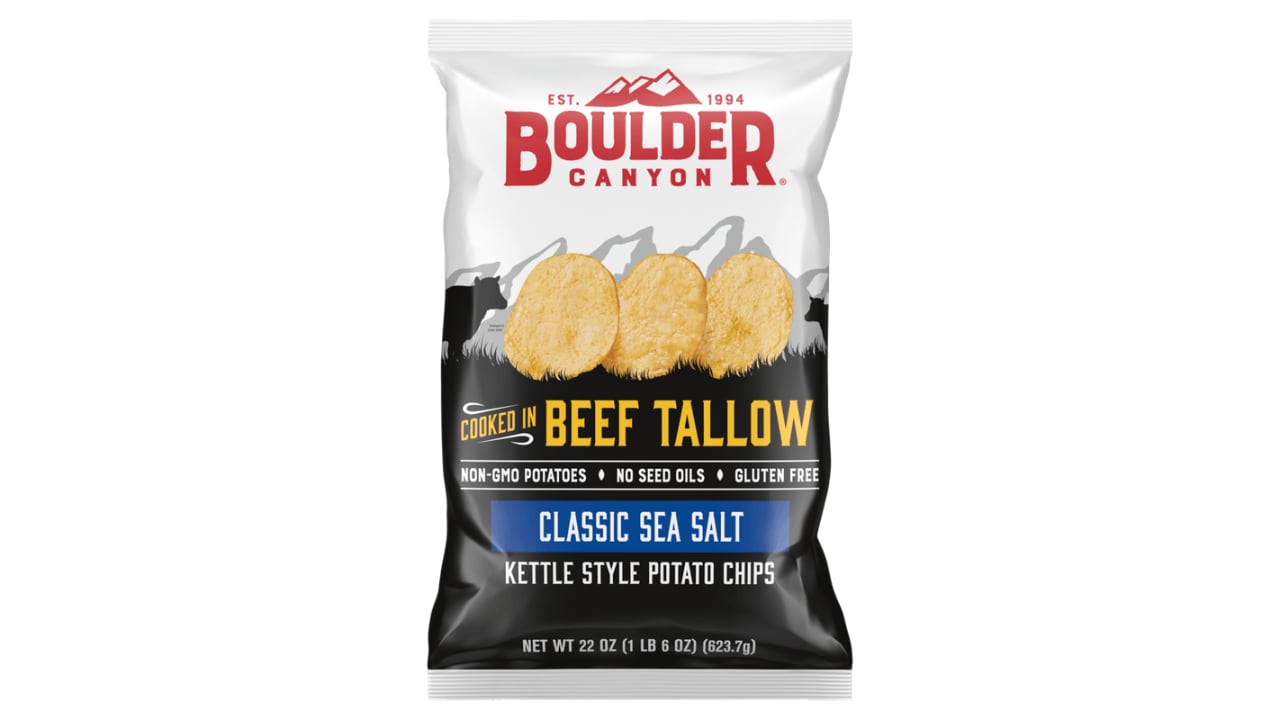 The kettle-cooked Sea Salt chips are gluten-free and made with premium beef tallow and non-GMO potatoes.