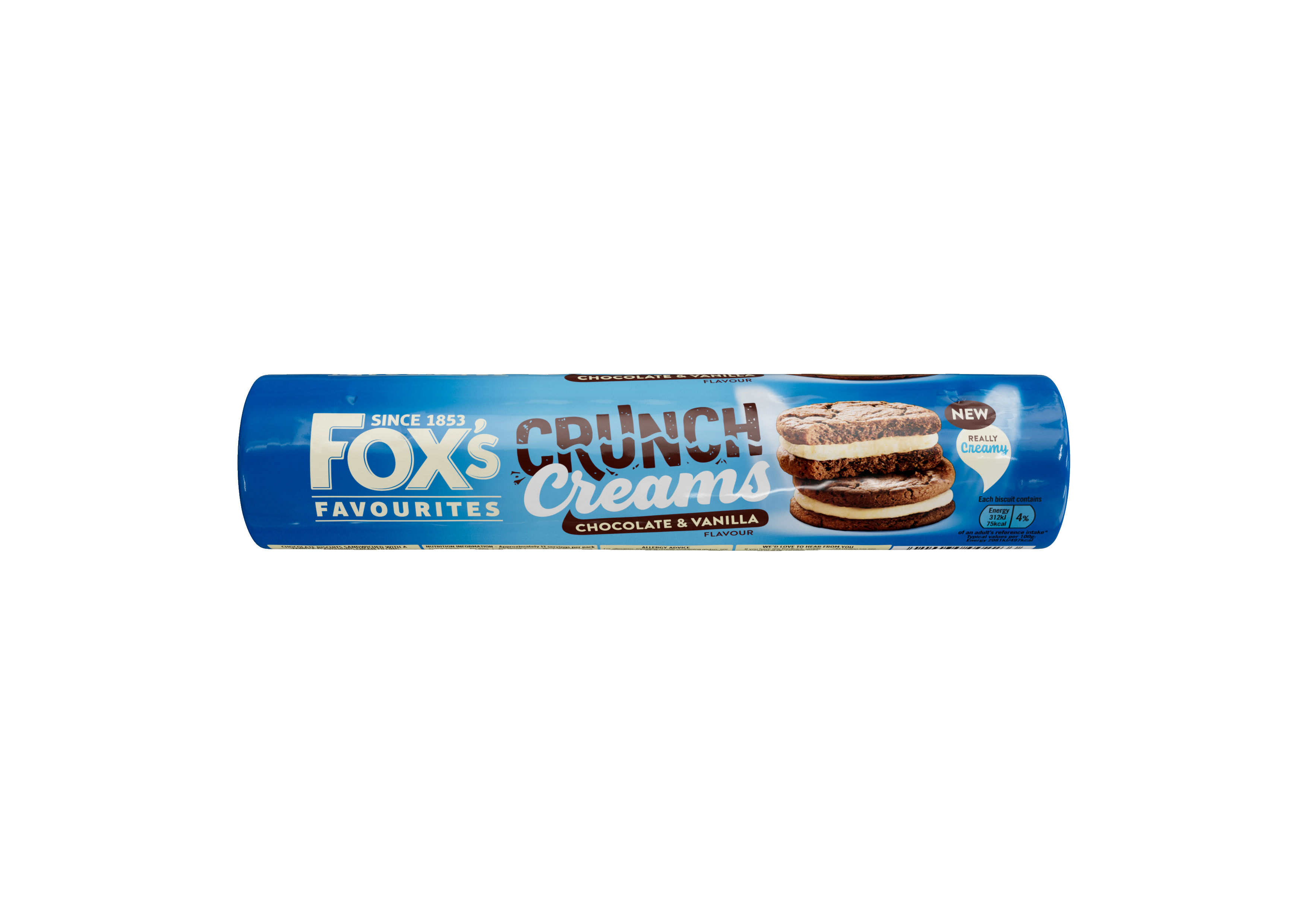 Roll pack of Fox’s Crunch Creams Chocolate & Vanilla biscuits.