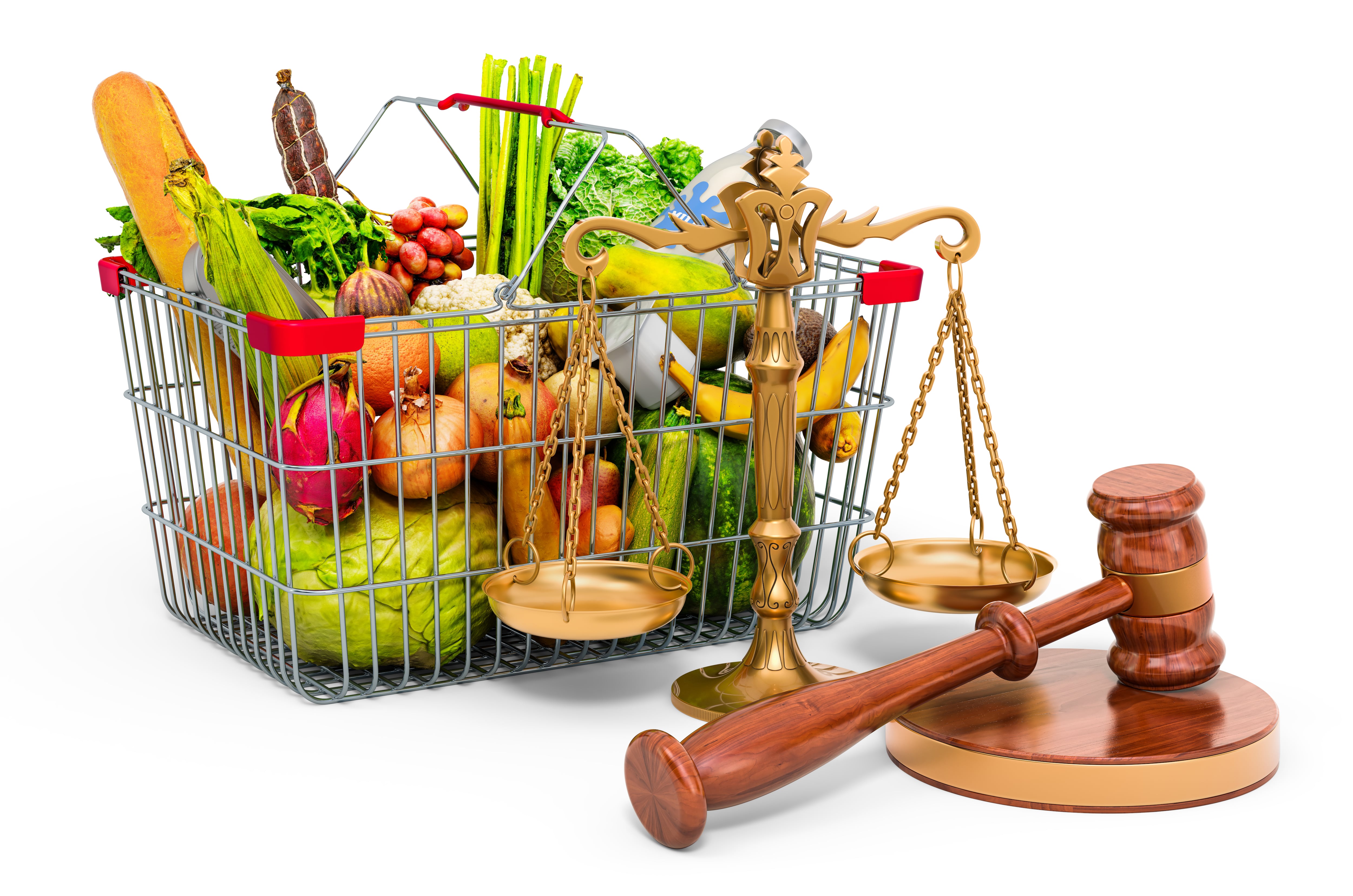 A basket of food with a gavel.