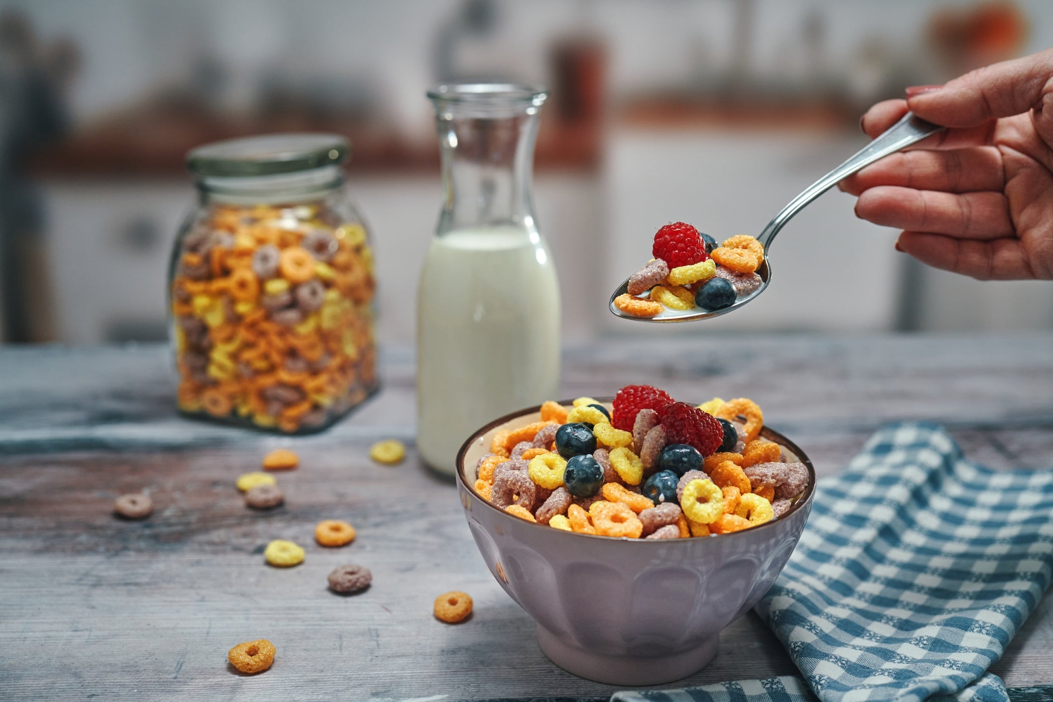 Fruit Loops Cornflakes served for Breakfast