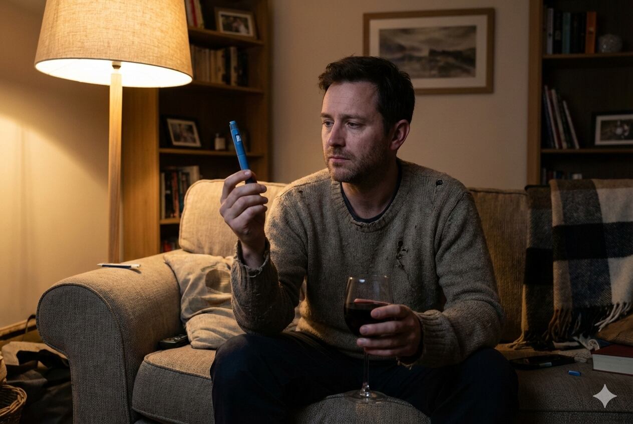 Man trying to decide between GLP-1 and wine