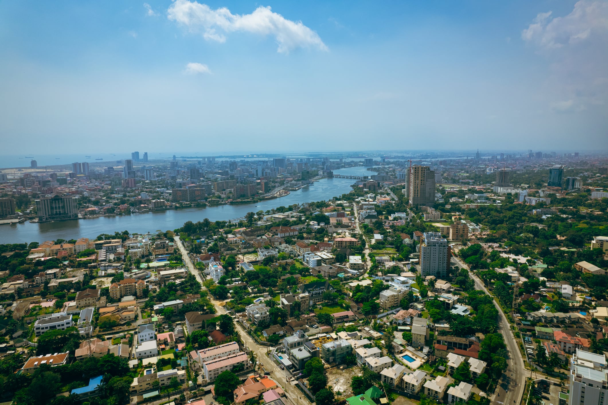 The landscape of Banana Island, the richest neighbourhood in Lagos shows the Lekki-Ikoyi Link bridge.
