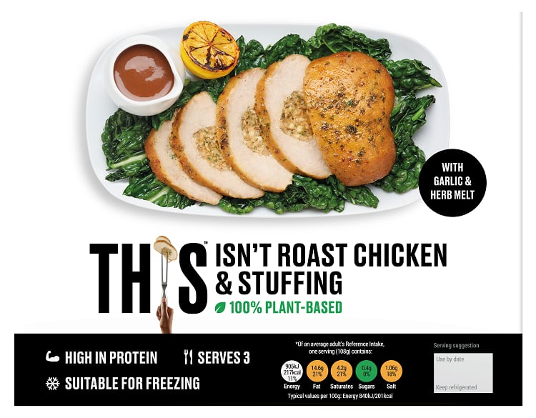 Meat-free chicken and stuffing