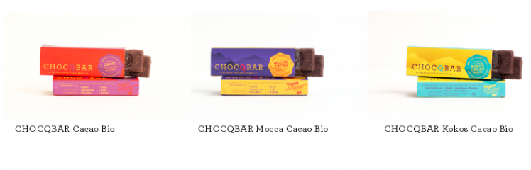 CHOCQBAR Cacao Bio, Mocca Cacao Bio and Kokos Cacao Bio