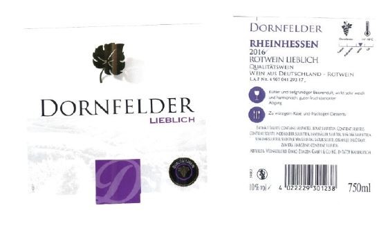 2016 Rheinhessen Qualitätswein Dornfelder lieblich, 750 ml,
