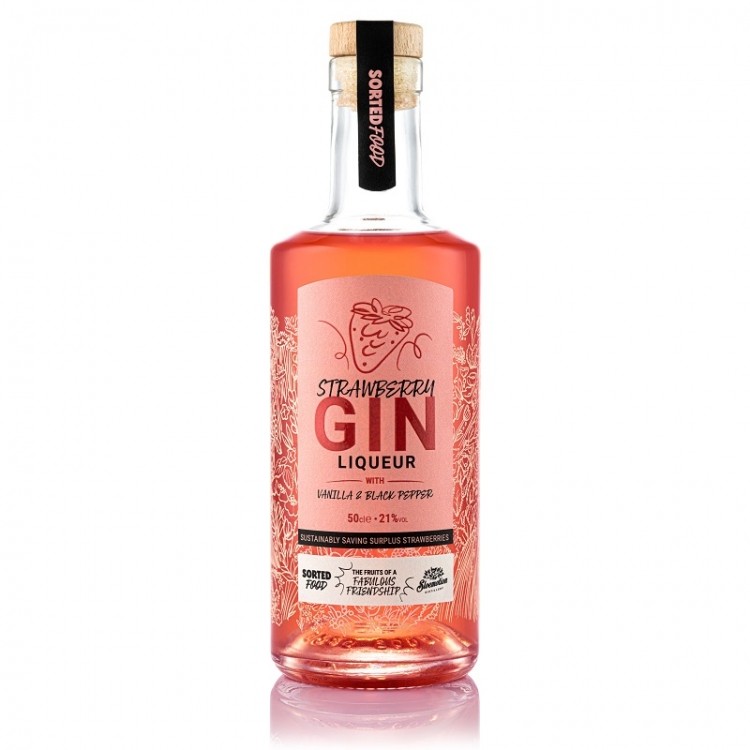 A gin liqueur made with local surplus strawberries