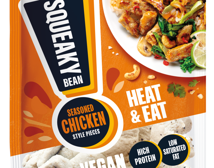 Squeaky Bean's Heat & Eat seasoned vegan chicken alternative