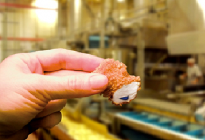 Picture: Detectamet. Blue plastic contamination found in Chicken Bites