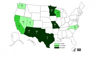 This map from the Centers for Disease Control and Prevention shows how many listeriosis cases have been reported in each of the 11 states involved in the outbreak.