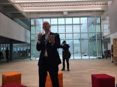Ian Roberts takes guests on a sneak peek of CUBIC in Uzwil. Photo: JEagle.