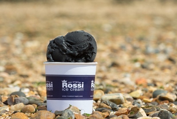 Picture credit: Rossi ice cream. Are consumers ready for the new black ice cream flavor to hit the UK?