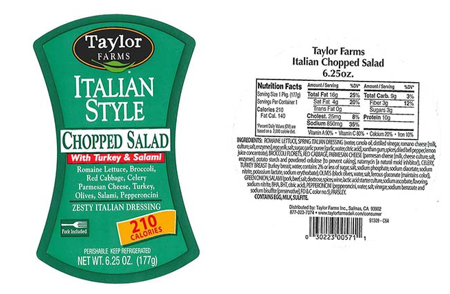 Taylor Farms Pacific recalled products in late November