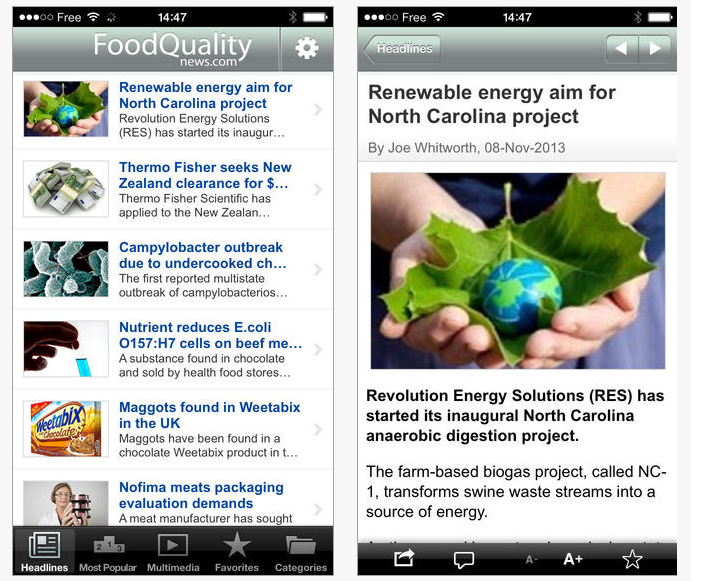 FoodQualityNews mobile app for Android and iPhone