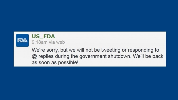 FDA posts on its Twitter account and website point toward the US government shutdown's impact.