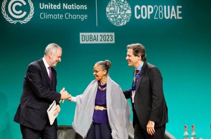 Brazil representatives at COP28: André Aranha Corrêa do Lago, Secretary for Climate, Energy and Environment at the Ministry of Foreign Affairs,  Marina Silva, Minister of the Environment and Climate Change and Fernando Haddad, Finance Minister.