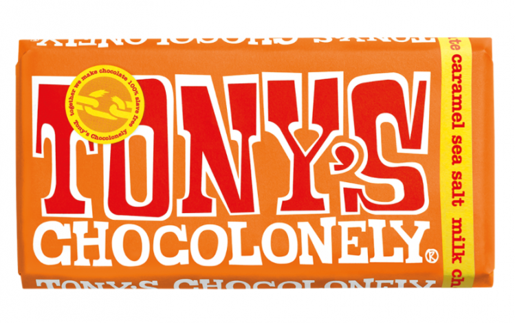 Tony's Chocolonely Milk Chocolate Caramel Sea Salt is the best-selling chocolate in the Netherlands. Image source: Tony's Chocolonely